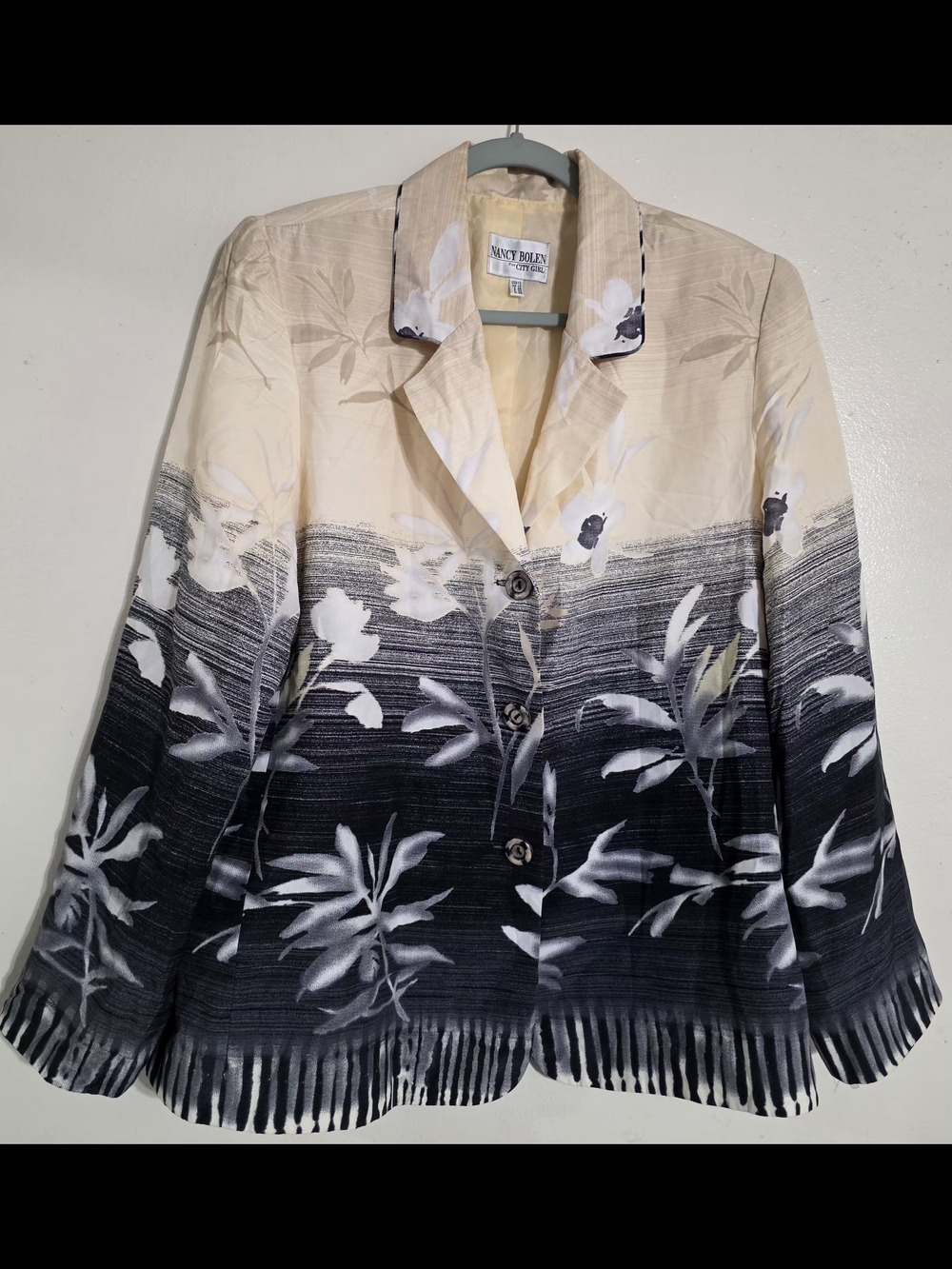 Nancy Bolen For City Girl Vintage Floral Ombre Blazer Jacket Size 12 Made in USA